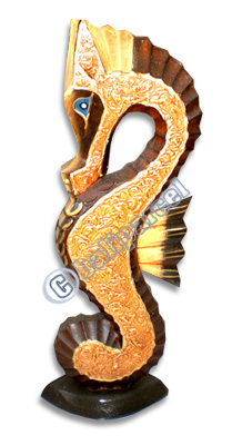 Sea Horse Set Of 3, Handcarved From Albesia Wood