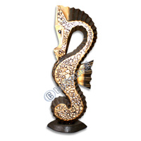 Sea Horse Set Of 3, Handcarved From Albesia Wood