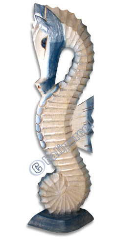 Sea Horse Set Of 3, Handcarved From Albesia Wood