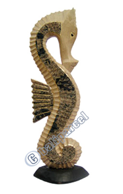 Sea Horse Set Of 3 With Batik Design, Handcarved From Albesia Wood