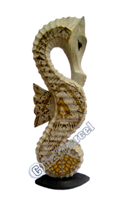 Sea Horse Set Of 3 With Batik Design, Handcarved From Albesia Wood