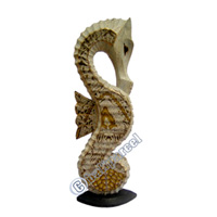 Sea Horse Set Of 3 With Batik Design, Handcarved From Albesia Wood