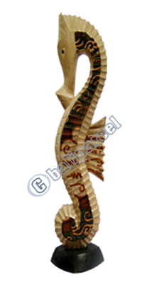 Sea Horse Set Of 3 With Batik Design, Handcarved From Albesia Wood