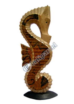 Sea Horse Set Of 3 With Batik Design, Handcarved From Albesia Wood