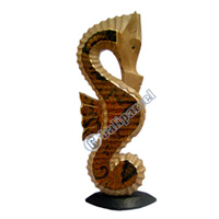 Sea Horse Set Of 3 With Batik Design, Handcarved From Albesia Wood