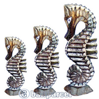 Sea Horse Set Of 3, Handcarved From Albesia Wood