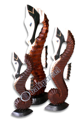 Sea Horse Set Of 3, Handcarved From Albesia Wood
