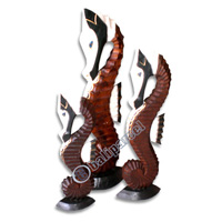 Sea Horse Set Of 3, Handcarved From Albesia Wood