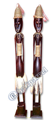 Primitive Set Of 2, Handcarved From Albesia Wood