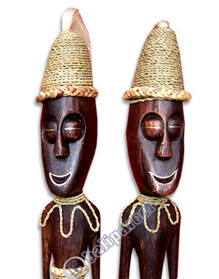 Primitive Set Of 2, Handcarved From Albesia Wood