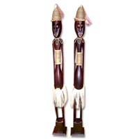 Primitive Set Of 2, Handcarved From Albesia Wood