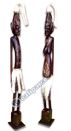 Primitive Set Of 2, Handcarved From Albesia Wood