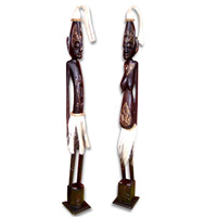 Primitive Set Of 2, Handcarved From Albesia Wood