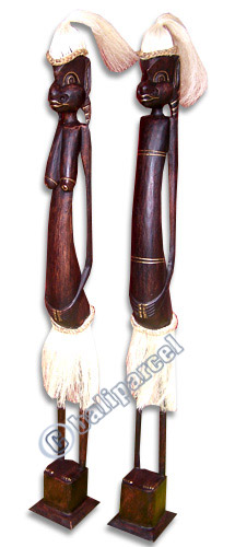 Primitive Set Of 2, Handcarved From Albesia Wood