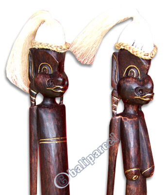 Primitive Set Of 2, Handcarved From Albesia Wood