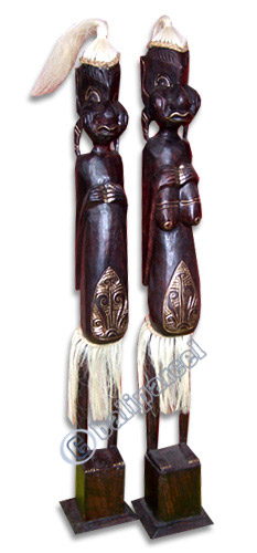 Primitive Set Of 2, Handcarved From Albesia Wood