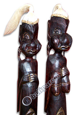 Primitive Set Of 2, Handcarved From Albesia Wood