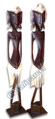 Primitive Set Of 2, Handcarved From Albesia Wood