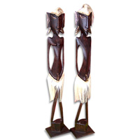 Primitive Set Of 2, Handcarved From Albesia Wood