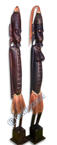 Primitive Set Of 2, Handcarved From Albesia Wood