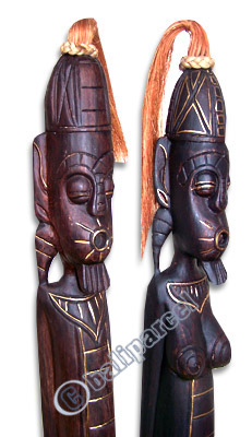 Primitive Set Of 2, Handcarved From Albesia Wood