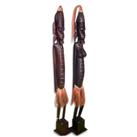 Primitive Set Of 2, Handcarved From Albesia Wood