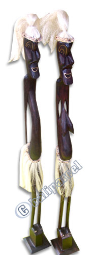 Primitive Set Of 2, Handcarved From Albesia Wood
