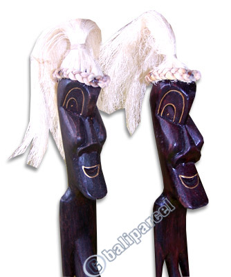 Primitive Set Of 2, Handcarved From Albesia Wood