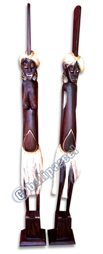 Primitive Set Of 2, Handcarved From Albesia Wood