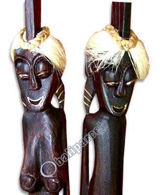 Primitive Set Of 2, Handcarved From Albesia Wood