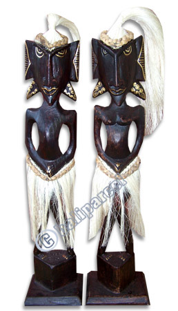 Primitive Set Of 2, Handcarved From Albesia Wood