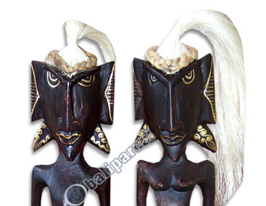 Primitive Set Of 2, Handcarved From Albesia Wood
