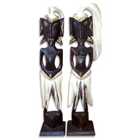 Primitive Set Of 2, Handcarved From Albesia Wood
