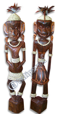 Primitive Set Of 2, Handcarved From Albesia Wood