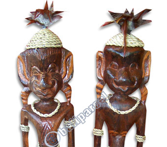 Primitive Set Of 2, Handcarved From Albesia Wood