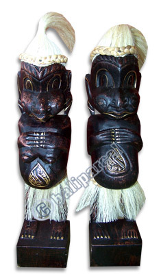 Primitive Set Of 2, Handcarved From Albesia Wood