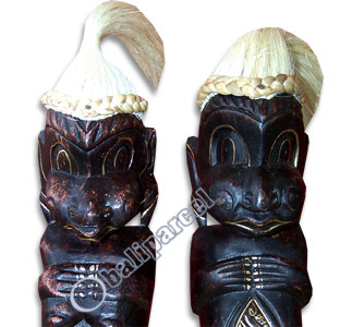 Primitive Set Of 2, Handcarved From Albesia Wood