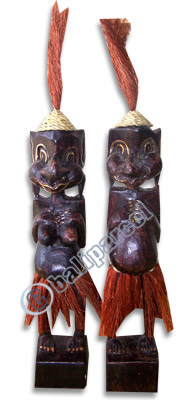 Primitive Set Of 2, Handcarved From Albesia Wood