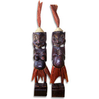 Primitive Set Of 2, Handcarved From Albesia Wood