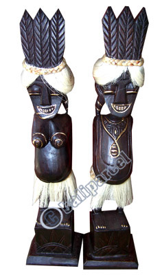 Primitive Set Of 2, Handcarved From Albesia Wood