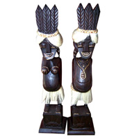 Primitive Set Of 2, Handcarved From Albesia Wood