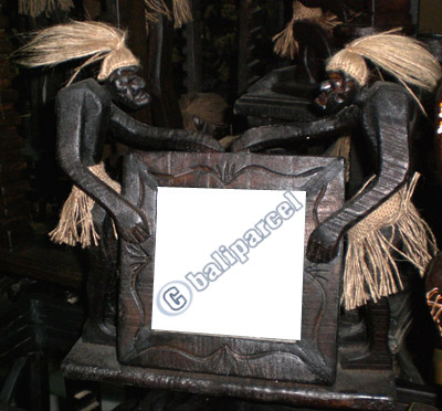 Primitive With Picture Frame, Handcarved From Albesia Wood