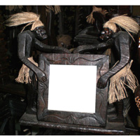 Primitive With Picture Frame, Handcarved From Albesia Wood