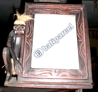 Primitive With Picture Frame, Handcarved From Albesia Wood
