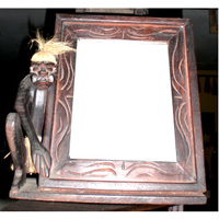 Primitive With Picture Frame, Handcarved From Albesia Wood