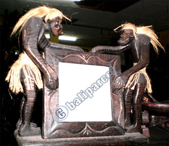 Primitive With Picture Frame, Handcarved From Albesia Wood