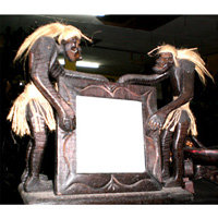 Primitive With Picture Frame, Handcarved From Albesia Wood