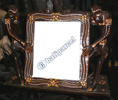 Primitive With Picture Frame, Handcarved From Albesia Wood