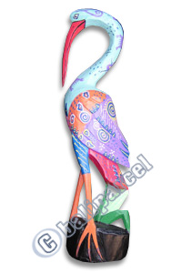 Heron Bird With Crazy Color, Hand Carved From Albesia Wood