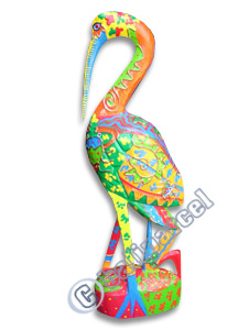 Heron Bird With Crazy Color, Hand Carved From Albesia Wood